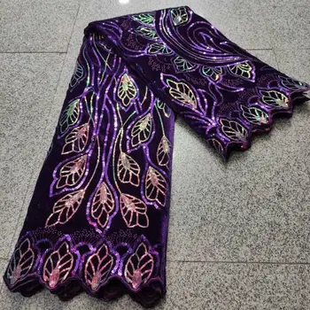 

2020 velvet lace fabric high quality african french lace fabric with sequins african french lace for sewing JYU1026