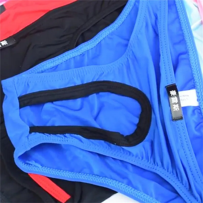 Penis Hole Pouch Underwear Open Mens Erotic Briefs Exposed Cock Gay Sexy Underwear Sissy Ice Silk Panties M-XXL men stretch g string panties,men stretch thong underwear,men patent leather briefs