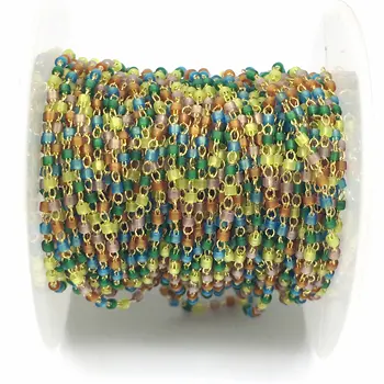 

NEW! Colorful Frosted Japanese seed beads Rosary Chain,Gold Color Brass Wire Wrapped beads Necklace FRS160