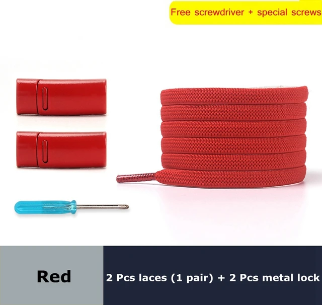 Magnetic lock Elastic Shoelaces Flat Of Sneakers No tie Shoe Laces Metal locking Easy to put on and take off Lazy Shoelace Red