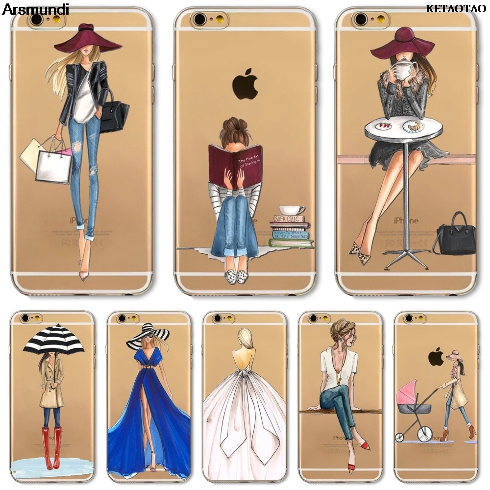 Arsmundi/модное платье для девочек чехлы телефонов iPhone 4S 5C 5S 6 6S 7 8 Plus X прозрачные