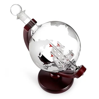 

Modern Simple Whiskey Decanter Set Vodka Globe Decanter With 4 Glasses Liquor Dispenser With Wood Stand Wine Bureau Friends Gift