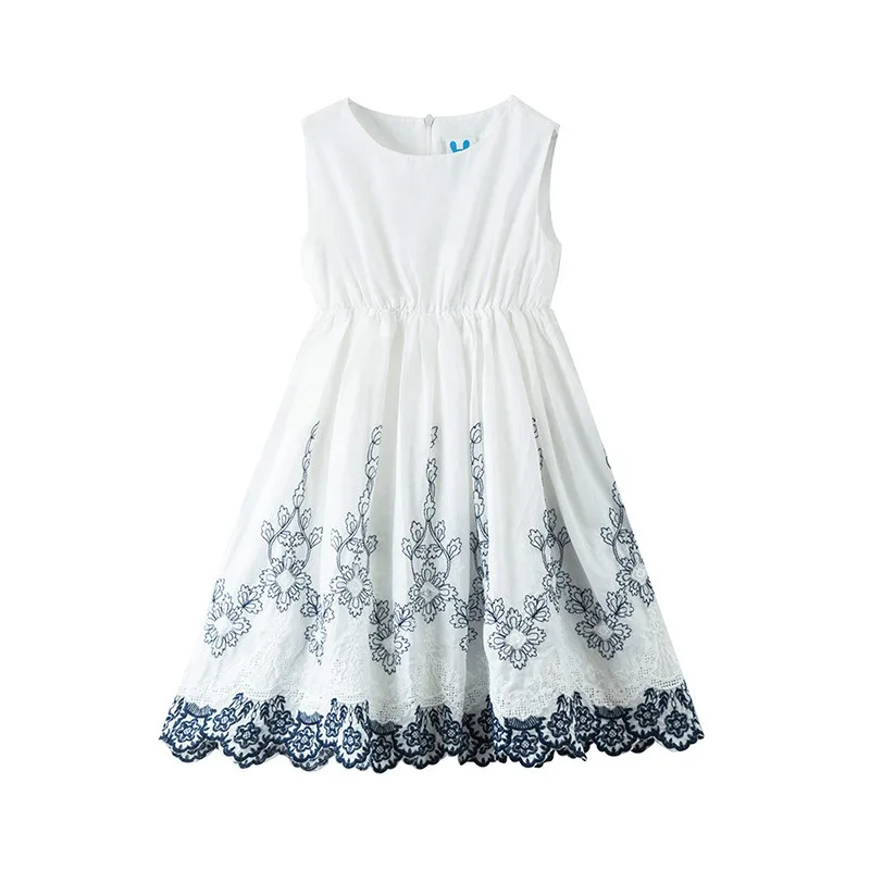 

2020 Summer New Embroidery Girls Dresses Kids Elegant Dresses for Teen Girls Fashion Baby Girls Sleeveless Dresses, #9058