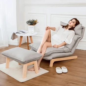

Folding Modern Chaise Lounge Chair Sofa Ottoman Set With Wooden Legs Living Room Furniture Cotton Recliner Chair Stool Footstool