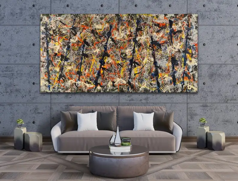 Jackson Pollock Canvas Blue Art Modern Wall Decor Midcentury Modern Wall Art Jackson Pollock Art Abstract Big Oil