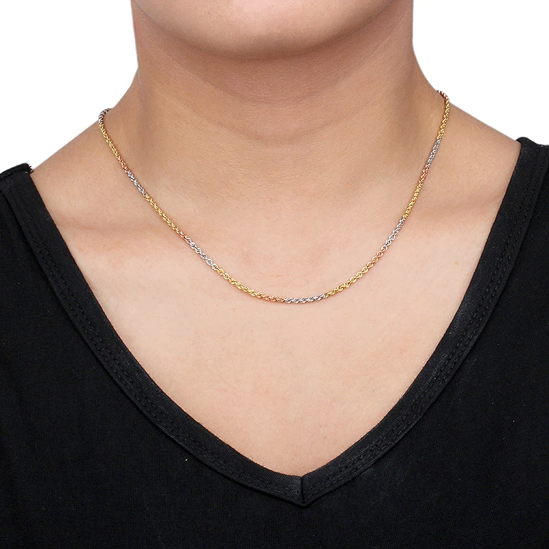 Real 18K Gold Rope Chain Necklace For Women 16