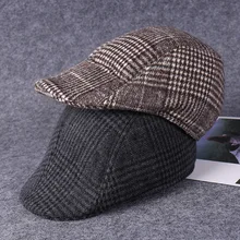 Козырек клетчатая шляпа Женская Британский Стиль кепка мужская осенняя и зимняя уличная вязаная шерстяная теплая шапка Повседневная