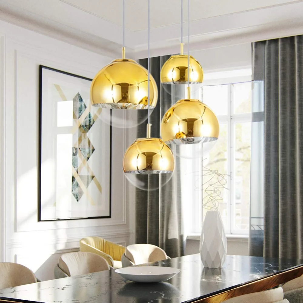 

Modern Mini Round Pendant Lighting with Handblown Clear Glass Adjustable Plated Pendant Ball Lamp for Living Room KitchenHallway