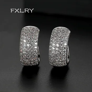 

FXLRY New Design Personality Micro Shiny Cubic Zirconia Hoop Earrings for Women Girl Wedding Simple Fashion Jewellery