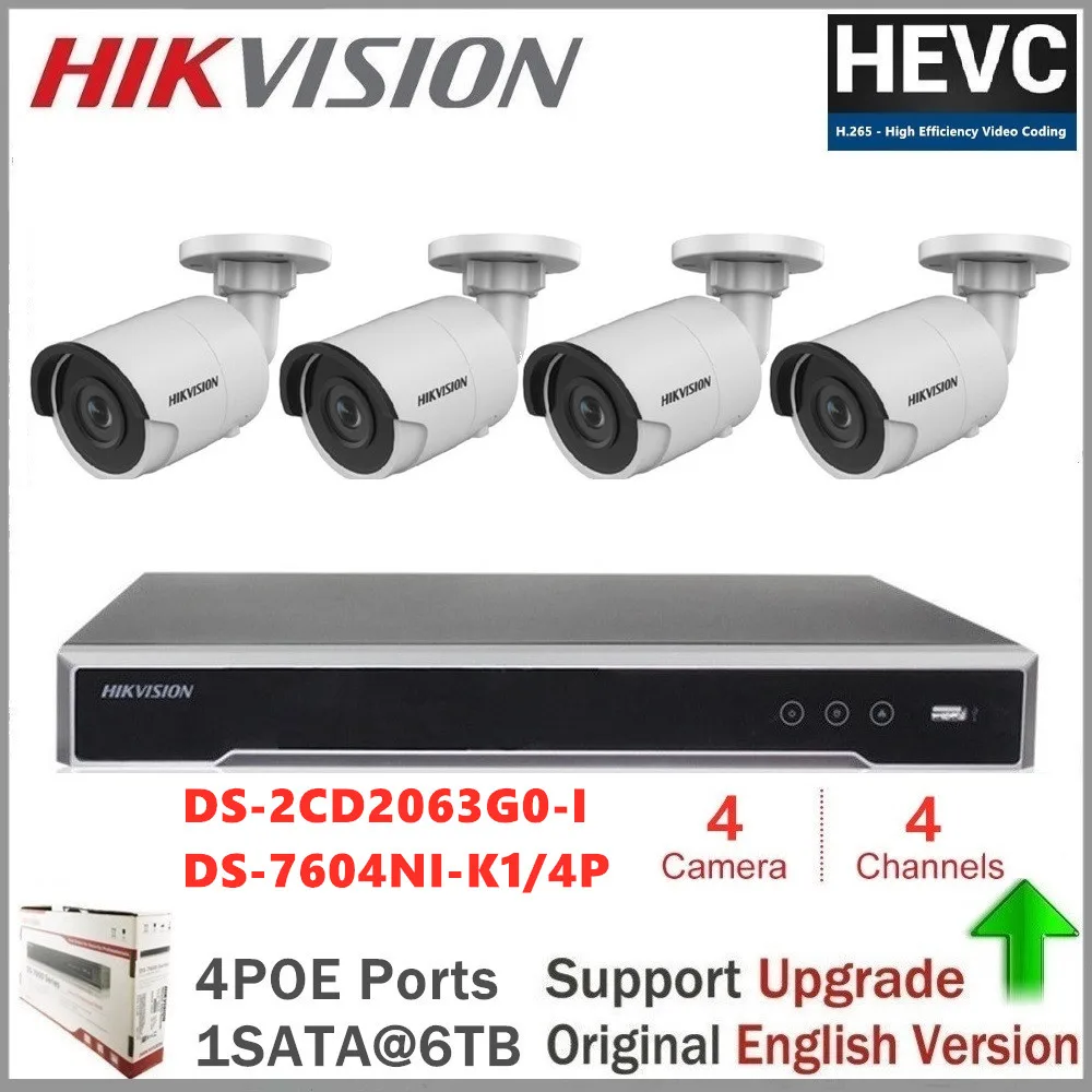 Hikvision открытый 6MP сети Пуля безопасности CCTV Наборы 30 м ИК H.265 встроенный Plug& Play 4 к NVR DS-2CD2063G0-I