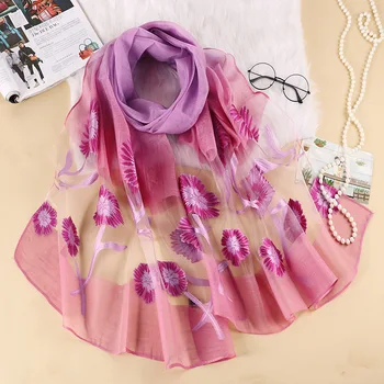 

2020 Summer Print Silk Scarf Oversized Chiffon Scarf Women Beach Pareo Cover Up Wrap Sarong White