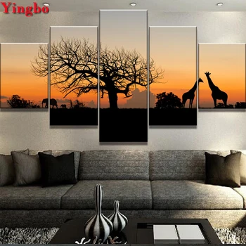 

5pcs Full Square/Round Drill 5D DIY Diamond Painting "African Savannah Animals Elephant Giraffe" 3D Embroidery 5D Home Decor