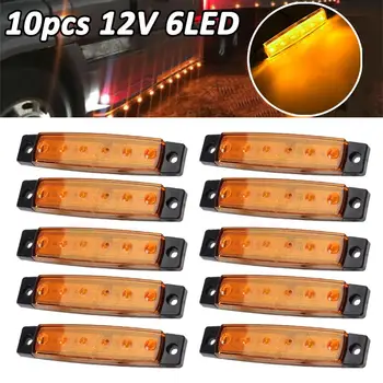 

10 Pcs 6 LED Amber Side Marker Lights, Amber Trailer Marker Lights, Rear Side Marker Lamp Amber, Led Marker Lights for Trucks