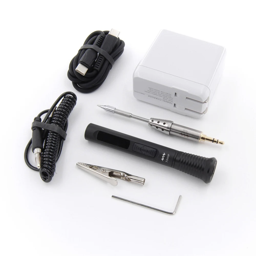US $92.05 TS80P Mini Electric Soldering Iron Adjustable Temperature Digital Solder Station LED Display USB Type C PD20 QC3 Welding Tool
