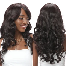 

Long Dark Brown Synthetic Wigs with Bangs for Women Water Wave Cosplay Wigs Heat Resistant Ombre Black Copper Natural Hair Wigs