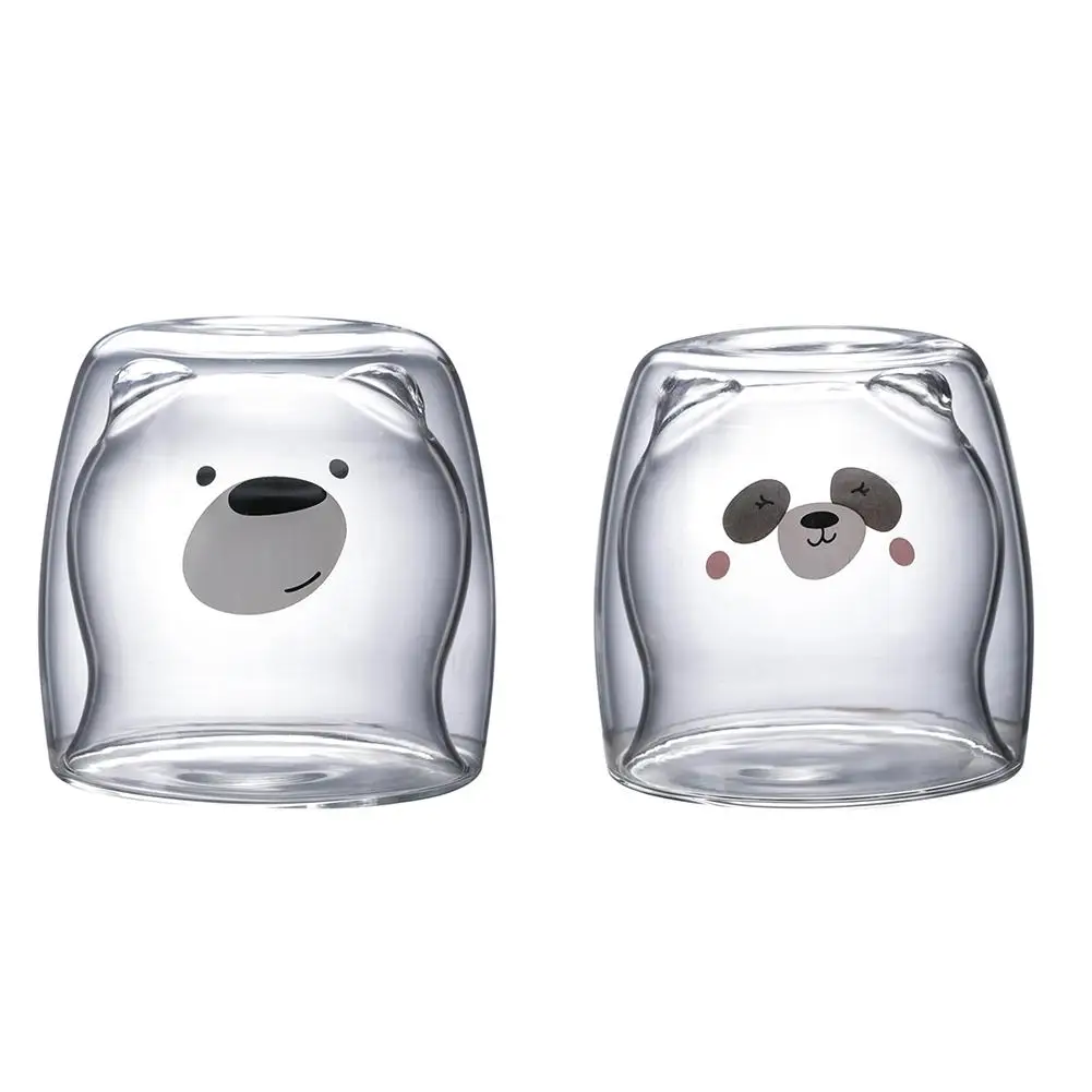 

Lovely Panda Bear Double Wall Glass Cup 270ml Beer Glasses Creative Heat-resistant Morning Coffee Milk Cup Mug Shot Glasses