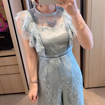 

Runway Sexy Lace Ruffles Elegant Slim Temperament Sleeveless Loose Wide Legs Jumpsuit Spring And Summer High Quality New