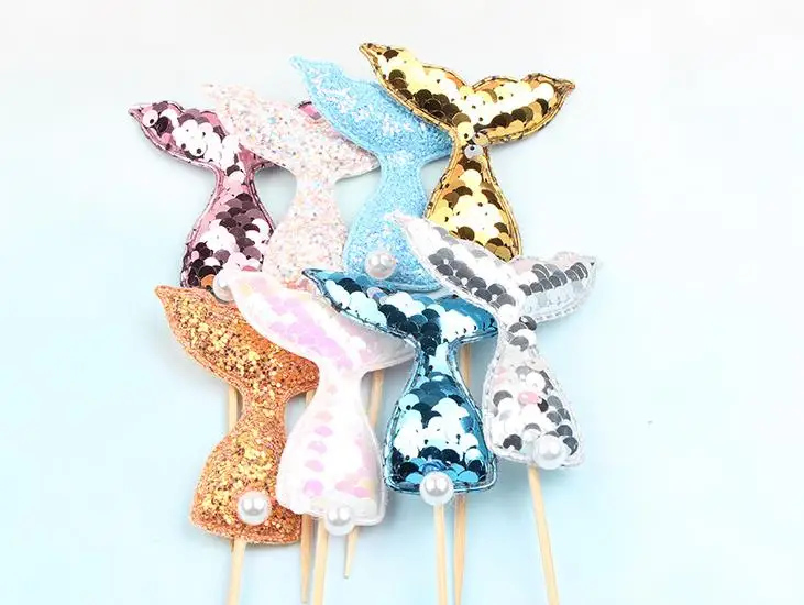 Marine Theme Cake Decoration Shiny Sequin Pearl Mermaid Tail Cake Cupcake Toppers Cookie Jelly Sugar Crafts Party DIY Decor - Цвет: Многоцветный