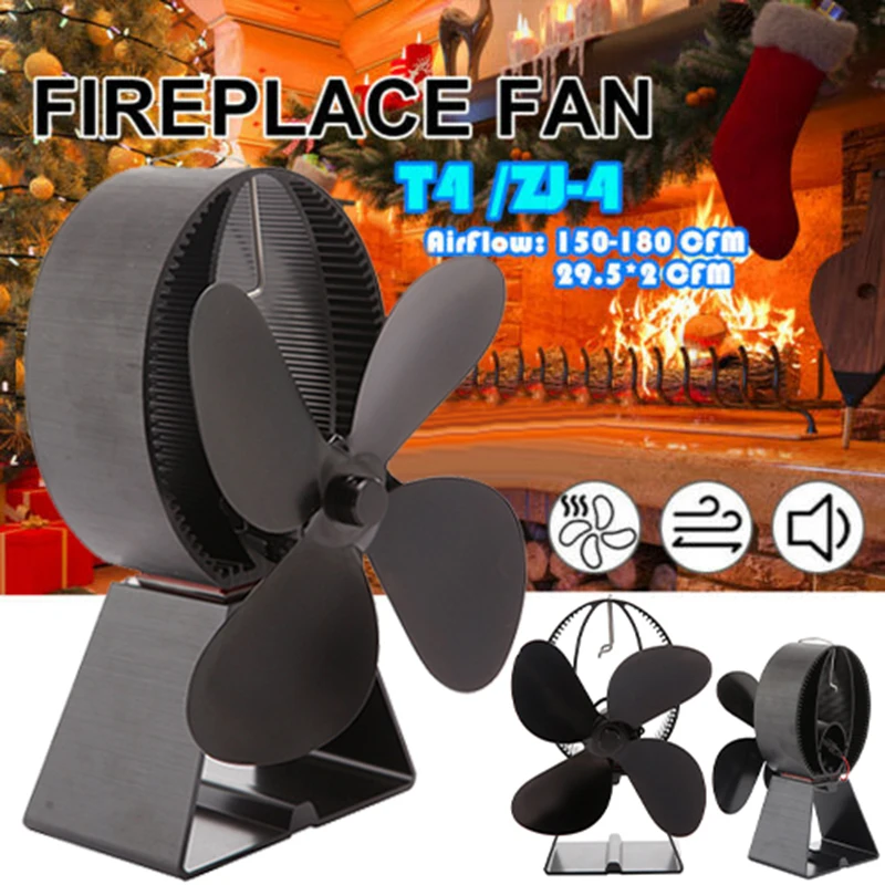 

Heat Powered 4 Leaves Stove Fireplace Fan Heat-resistant Energy- Saving Fan Tool