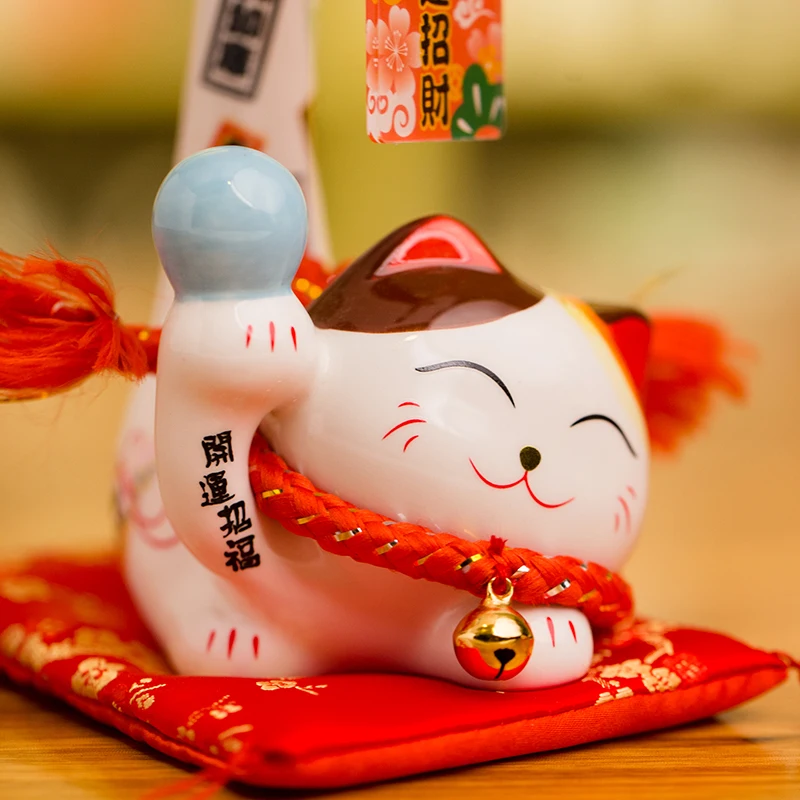 1 шт. японский стиль Maneki Neko керамические счастливые украшения "кошки" мультфильм Margay кошка с длинным хвостом статуя домашняя декоративная фигурка