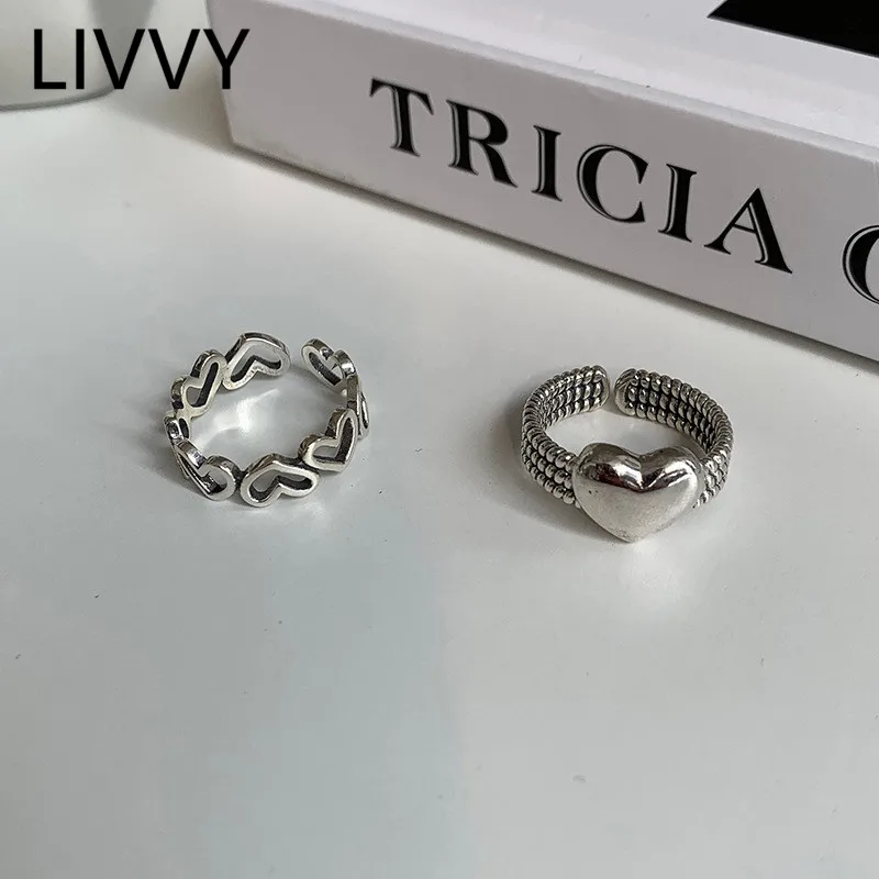 Silberner Herzring Für Damen, Retro Ring Mit Geometrischen Formen_voghion.com