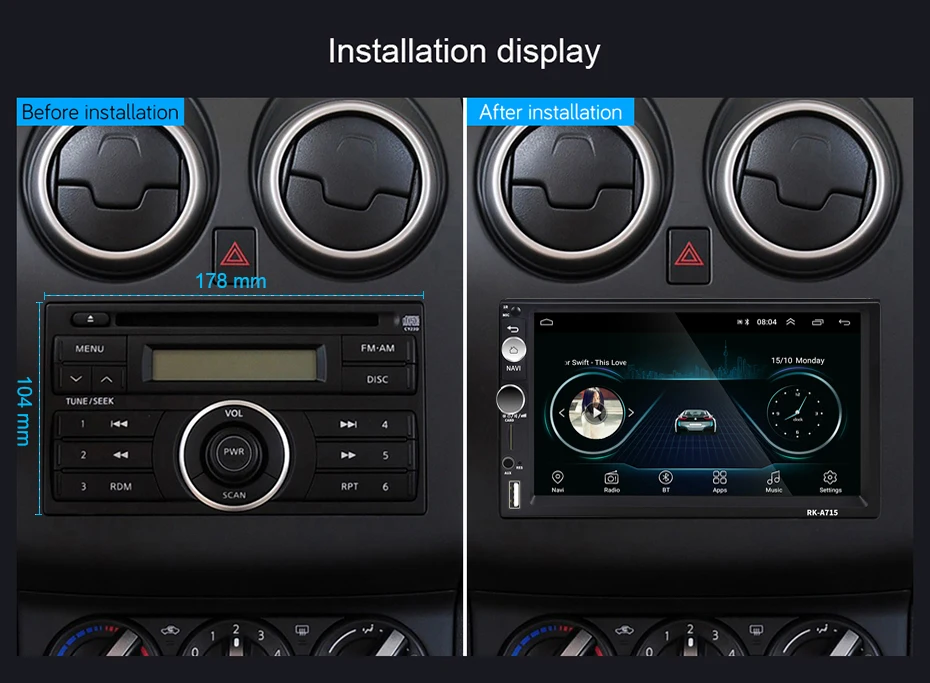 Podofo 2din Auto Radio Android 8.1 GPS WiFi USB Auto Multimedia Player Für Universal Für Volkswagen