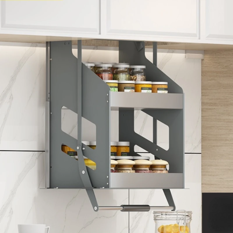 Kitchen Wall Cupboard Lifting Basket Dropdown Closet Seasoning Basket