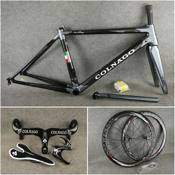 

3K All Glossy Grey Black Colnago C60 carbon road frame+Handlebar+Saddle+Bottle cages+50mm carbon wheelset with Novatec A271 hubs