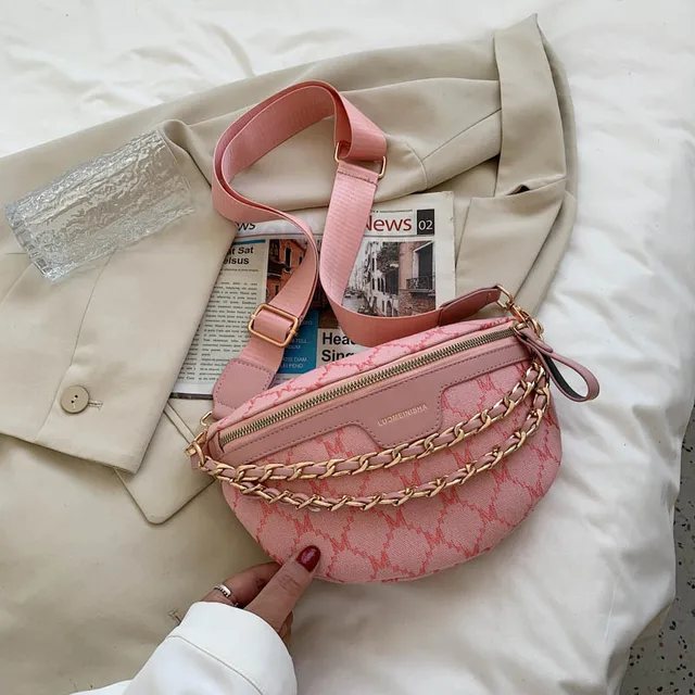 с доставкой Vintage Chain PU Leather Crossbody Bags For Women 2021summer Small Waist bag Shoulder Simple Bag Lady Chest Handbags Pink