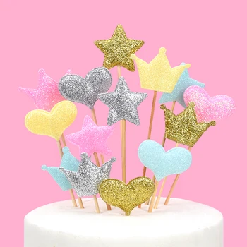 

Cakesmile Glitter Crown heart Star cake topper cupcake party for baking birthday decoration cake decorating tools baking access