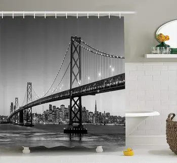 

Apartment Decor Collection, Sun Setting View of San Francisco Bay Bridge California USA Tourist Attraction Image, Polyester