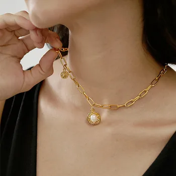 

2020 New Vintage Spider Star Pattern Coin Natural Pearl Charm Necklace Jewelry Fashion Gold Chain Necklaces For Women