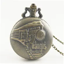 Train Carved Vintage Antique Round Dial Quartz Pocket Watch Necklace Pendant Clock for Mens Womens Best Gifts
