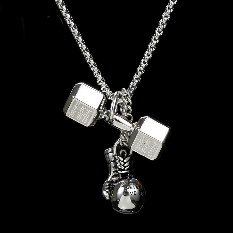 Oulai777 боксерские перчатки, ожерелье с подвеской, мужские спортивные аксессуары из нержавеющей стали, несколько подвесок, боксерский чемпион, панк - Окраска металла: Silver Multiple pend