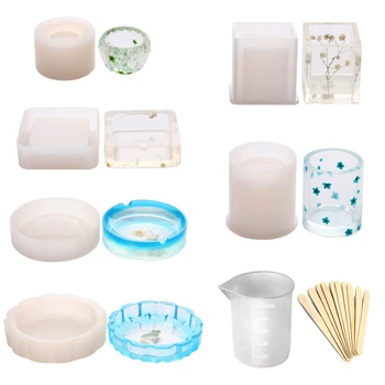 

7pcs/set Accessories Soap Art Silicone Mold DIY Casting Coaster Epoxy Resin Jewelry Holder Craft With Wood Stick For Ashtray