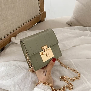 Зеленый Crocodile Pattern MINI Crossbody Bags For Women Lock Messenger Shoulder Bag Lady Phone Handbags and Purses Stone Pattern - Цвет: Зеленый