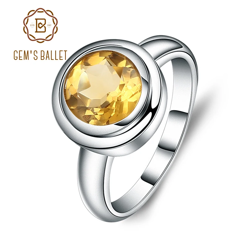 Gem's Ballet 2.01Ct круглый натуральный цитрин драгоценный камень Обручальное кольцо для женщин 925 пробы Серебряное модное ювелирное изделие