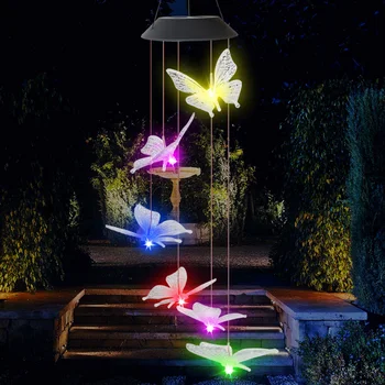 

Solar Energy Powered Wind Chime Lamp light Color-changing Butterfly Outdoor Garden Street Solar Panel Light
