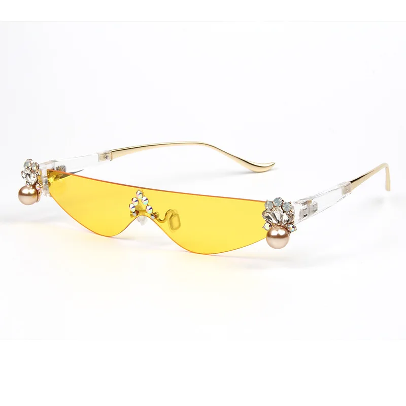 47161, треугольные, жемчужные, стразы, кошачий глаз, солнцезащитные очки, женские, вечерние, полуметаллические, Ретро стиль, солнцезащитные очки, UV400 - Цвет линз: yellow