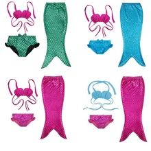 Комплект из 3 предметов, детский купальник с хвостом русалки для девочек, купальный костюм, Детский комплект бикини, одежда для купания