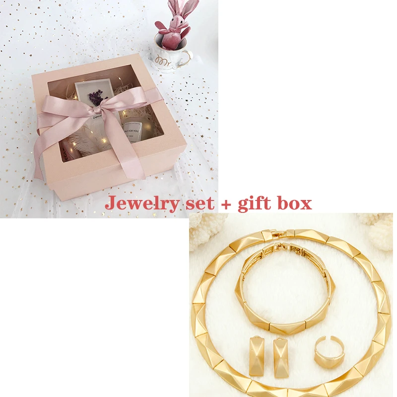Jewelry Sets and box Liffly Dubai Мода Золотые Ювелирные Наборы для Женщин Колье Колье Колье Серьги Шарм Африканский Свадебный Комплект Ювелирных Изделий - Окраска металла: Jewelry Sets and box