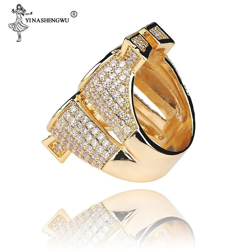 Мода Рок Iced Out Bling Золото Серебро Цвет Доллар США знак кольца AAA кубический циркон хип хоп кольцо для мужчин ювелирные изделия личность