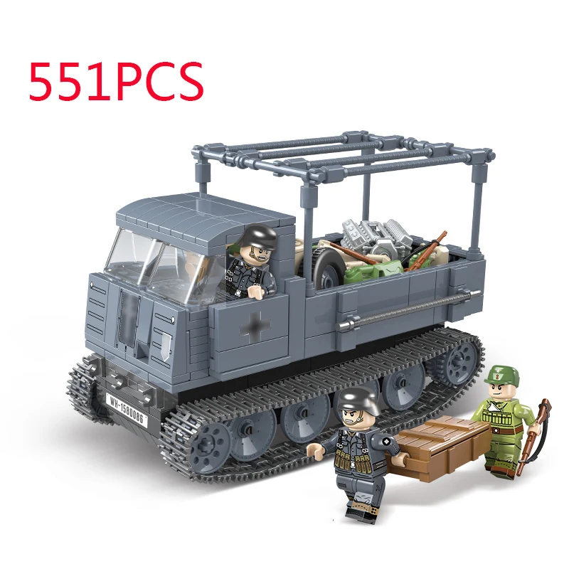 Pаспродажа WW2 военный немецкий Полугусеничный автомобиль ROS 03 строительные блоки WW2 армейский солдат грузовик оружие аксессуар Кирпичи игрушки для дет...
