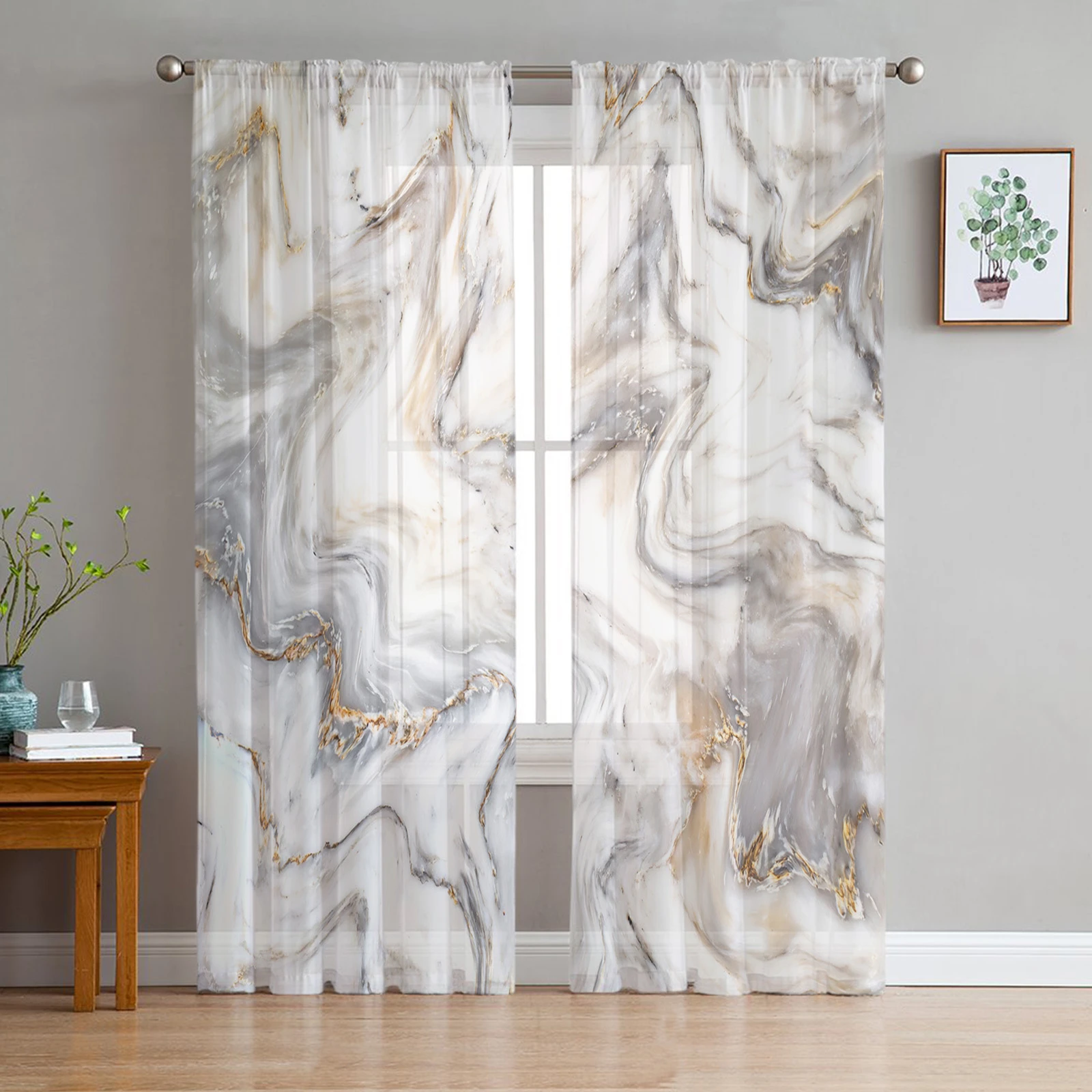 Abstract Marble Texture Modern Tulle Curtains for Living Room Bedroom Home Kitchen Window Sheer Curtains grey curtains