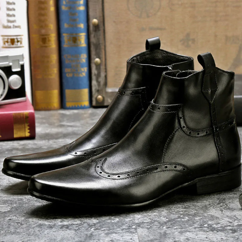 mens leather dress boots with zipper