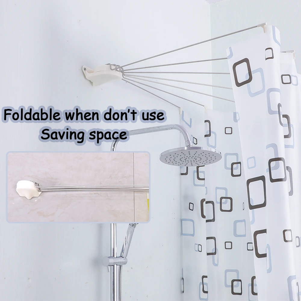 cortina de ducha montada en la pared, ventilador plegable, paraguas, Riel de cortina de ducha de 34,65 pulgadas, ahorro de espacio, cortinas y secas - AliExpress Hogar y jardín