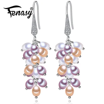 

FENASY Many Pearls Long Earring 925 Sterling Silver Earrings Fine Jewelry For Women Natural Freshwater Pearl Tassel Earrings