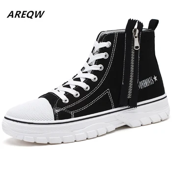 

2019 New High Top Men Canvas Shoes Men Casual Designer Fashion Luxury Flat Slip on Chaussure Homme Shoes
