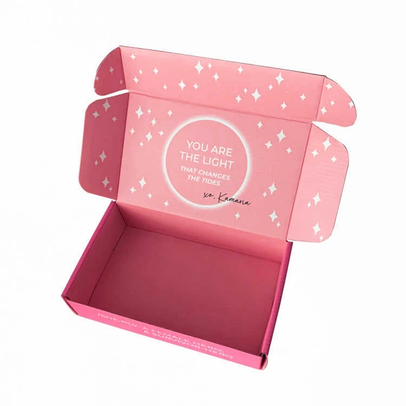 Shopify Eco Friendly Cosmetic Clothes Apparel Shipping E Flute Corrugated Cardboard Pink Mailer Boxes 5