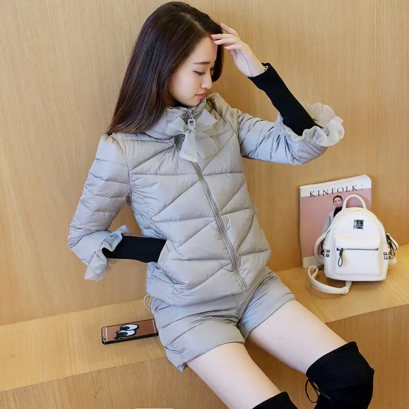 

Winter New Style Shorts-Cotton Coat Set Cotton Short Skirts Women Jacket Thick Sweet Cotton-padded Clothes Fashionable Two-Piece